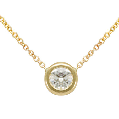 Round Diamond Solitaire Pendant Necklace, 14K Yellow Gold Ladies Necklace, Bezel Pendant, Ladies Fine Jewelry