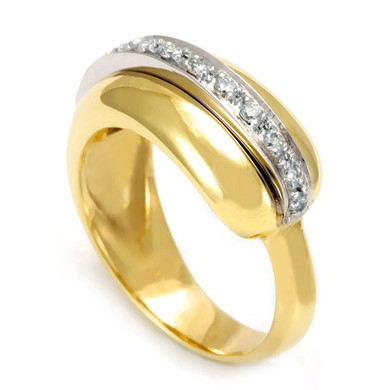 14K Two Tone Ladies Ring with Pave Set Round Diamonds