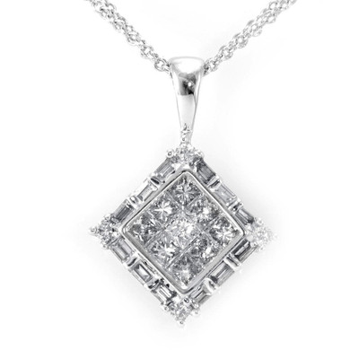 Sideways Square Diamond Pendant in 14K White Gold