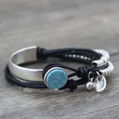 Unique Silver Beads & Leather Bracelet