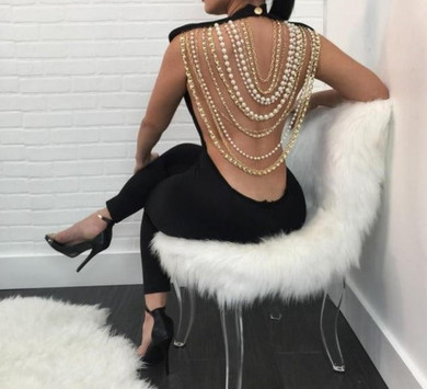 Pearl Chain  Backless Jumpsuit