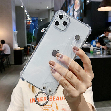 Glitter Powder Holder Phone Cases For iPhone 11 Pro Max X XR XS Max 6 6S 7 8 Plus SE 2020 SE2 Transparent Wrist Strap Back Cover