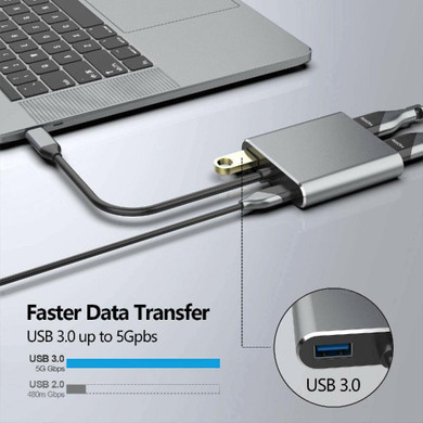 4-in-1 Audio Video Adapter USB Type-C to HDMI 4K Converter with HDMI+VGA+PD+USB3.0 Interface Fast Charger for Macbook pro