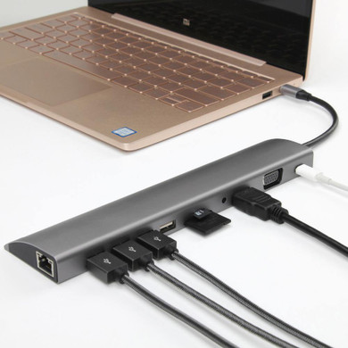 11-In-1 Type C Hub USB C to HDMI VGA RJ45 USB 3.0 Ports SD/TF Card Reader USB-C Power Delivery for MacBook Pro With PD