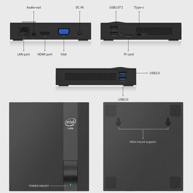 Quad-cores Mini PC Intel Celeron J3455 Windows 10 4K HTPC DDR3L M.2 SSD HDMI VGA 2.4/5.0G WiFi Bluetooth4.0 4*USB Type-C TV Box