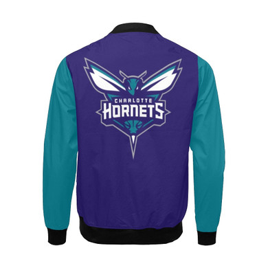 Charlotte Hornets Black Stand-up Collar All Over Print Bomber Jacket for Men