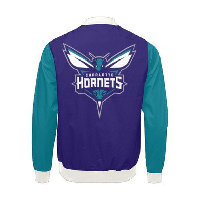 Charlotte Hornets White Stand-up Collar Two Tone All Over Print Bomber Jacket for Men