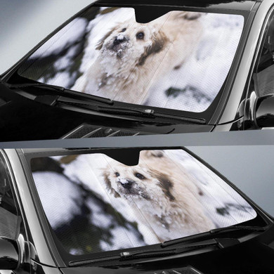 Cute Dog Puppy Snow Winter Auto Car Sun Shade Windshield