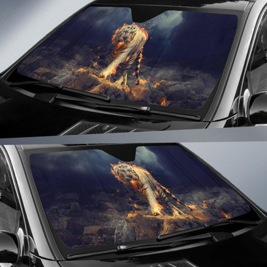 White Tiger Fire Cgi Auto Car Sun Shade Windshield