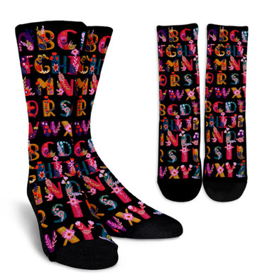 Folk Floral Alphabet Socks