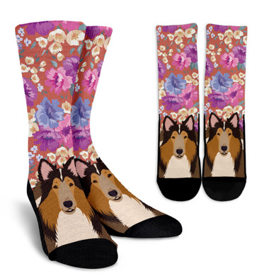 Rough Collie Dog Portrait Socks