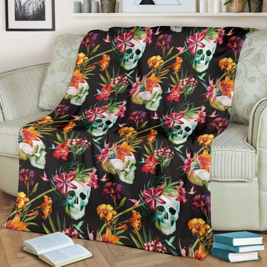 Blossom Flowers Skull Pattern Print Blanket KTSR