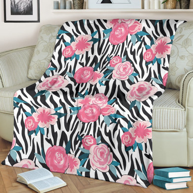 Black White Zebra Floral Pattern Print Blanket KTSR