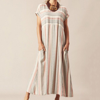 Casual Stripe Round Neck Maxi Dress