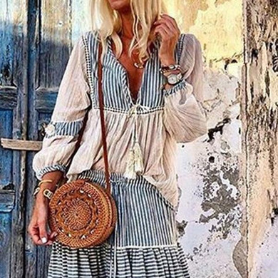 Fashion Temperament Striped V-Neck Dress
