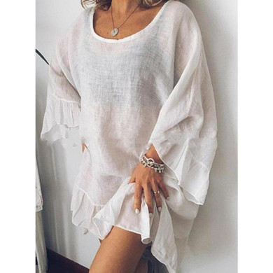 Solid Color Casual Stitching Ruffled Sleeves Loose Dress