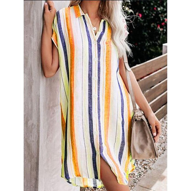 Loose Striped V-Neck Shirt Dress