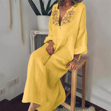 Bohemian Embroidered V-neck Dress