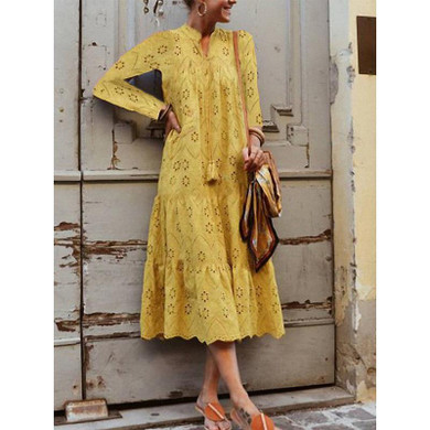 Stand Collar Long Sleeve Printed Dresses