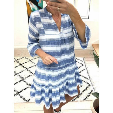 Plus Size Striped Caftan Frill Sleeves Dress