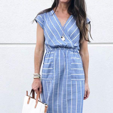 Elegant V Neck Stripe Casual Dress