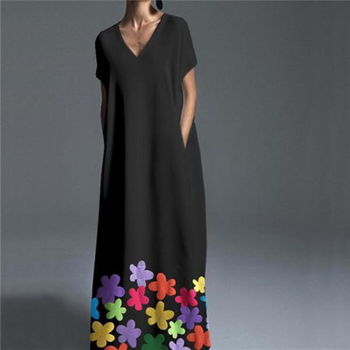 Fashion V Collar Printing Casual Dresses