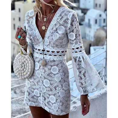 Boho Women Hollowed-out Long Sleeve Sexy Dresses