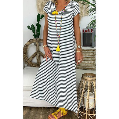 Daily Striped Loose V-Neck Dress Daily Striped Loose V-Neck Dress