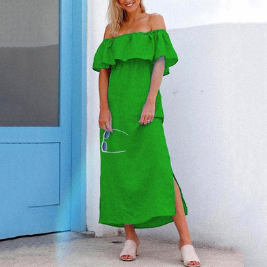 Off-The-Shoulder Maxi Solid Color Dress