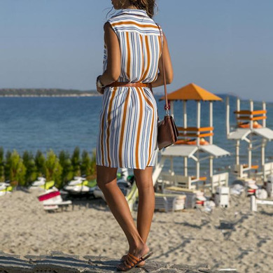 Stripe Sleeveless Lace-Up Dress