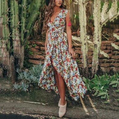Bohemian Sexy V Collar Printing Sleeveless Vacation Dress
