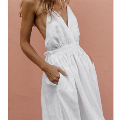 Sexy Open Back Cross Strap V-neck Strap  Dress