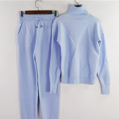 Woman Sweater Suits Casual Knit Tracksuit Turtleneck Pullovers+pants Two Piece Sets Female Outfits Sweater Suit