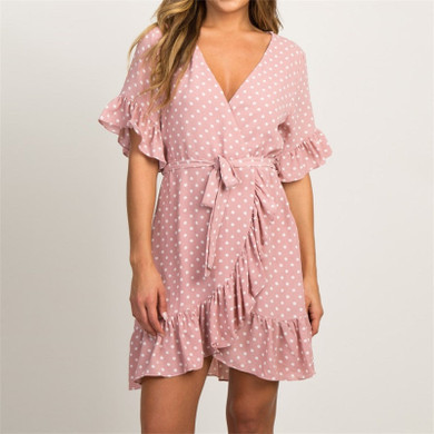 2020 Summer Dress  Boho Style Beach Dress Fashion Short Sleeve V-neck Polka Dot A-line Party Dress Sundress Vestidos