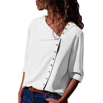 2020 Fashion Long Sleeve Women Blouses and Tops Skew Collar Solid Office Shirt Casual Tops Blusas Chemise Femme