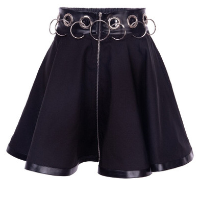 Punk Zip Up Black Skirts Women High Waist Pleated Mini Skirt Female Bottom Sexy