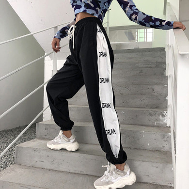 Women Joggers Sweatpants  Hip Hop Pants Patchwork Print Bunch Legs High Waist Trousers Casual Long Pants