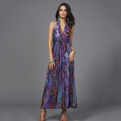 Sexy High Waist V-neck Printed Elegant Maxi Dress