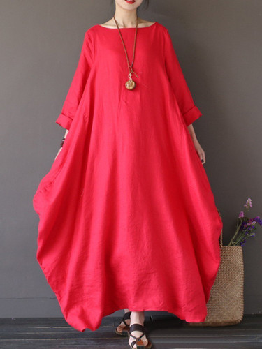 Round Neck Pocket Plain Maxi Dress Round Neck Pocket Plain Maxi Dress