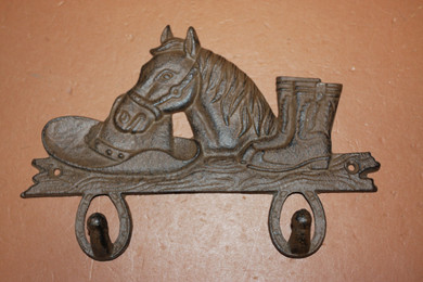 Rustic Western Bathroom Decor, Cast Iron Towel Hooks, 8 1/4 inch W-7