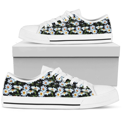 Hippie Boho Daisy Flower Low Top Shoes WOMEN - BLACK