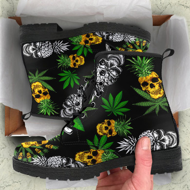 Pineapple Cannabis Skull Skeleton Leather Boots