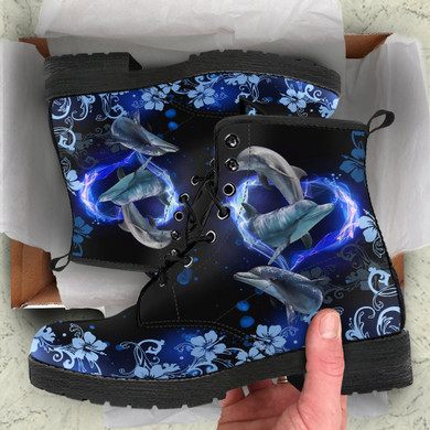 Amazing Dolphin Flower Leather Boot