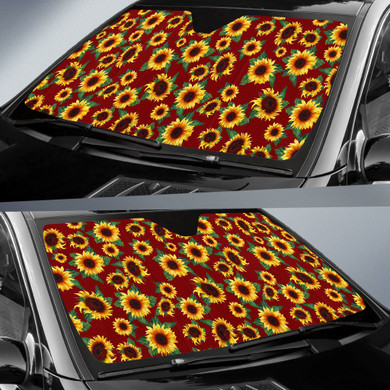 Sunflower Pattern Deep Red Background Car Auto Sun Shades