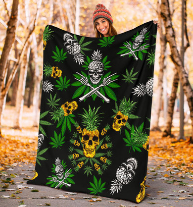 Pineapple Cannabis Skull Skeleton Premium Blanket