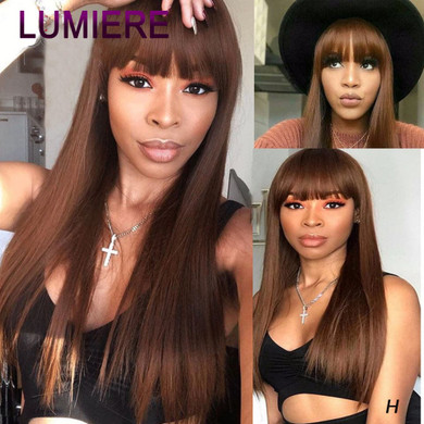 Straight Hair #4 Full Machine Made None Lace Wig With Bangs 8-24 Inches Human Hair Wigs