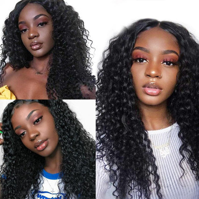 U Part Wig Human Hair Wig Deep Wave Glueless Human Hair Wigs Natural Black