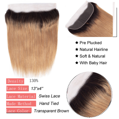 lumiere 1B/27 Ombre Straight Hair 4 Bundles With 13x4 Lace Frontal Pre Colored Ear To Ear