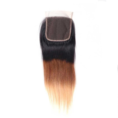 Peruvian Ombre 1b/4/27 Straight 4 Bundles with 4X4 lace Closure Human Hair