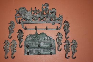 12) Beach House Bathroom Decor, Antique Look Cast Iron Towel Wall Hooks, Deluxe Set of 12, Sea Breeze 12) Beach House Bathroom Decor, Antique Look Cast Iron Towel Wall Hooks, Deluxe Set of 12, Sea Breeze